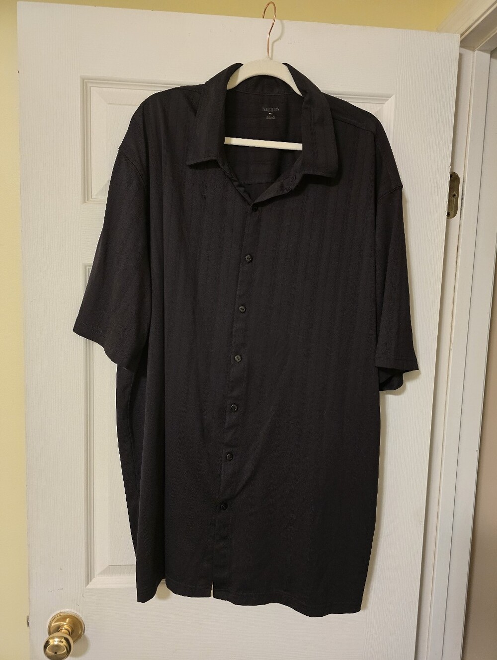 Haggar Men’s Black Short-Sleeve Button-Down Shirt - Subtle Stripe 3XL